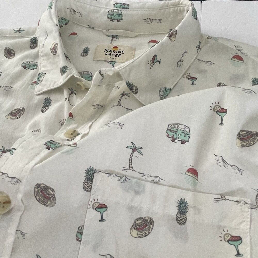 Marine Layer Tropical Shirt Mens L Button Up Palm Trees Beach Camp Hawaii